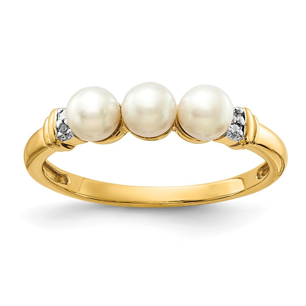 14K Gelbgold Ring mit echten Diamanten und 3 FW-Zuchtperlen