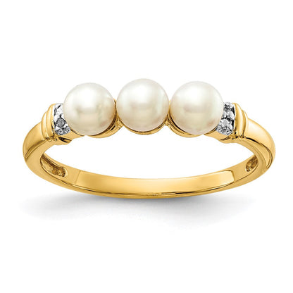 14K Gelbgold Ring mit echten Diamanten und 3 FW-Zuchtperlen
