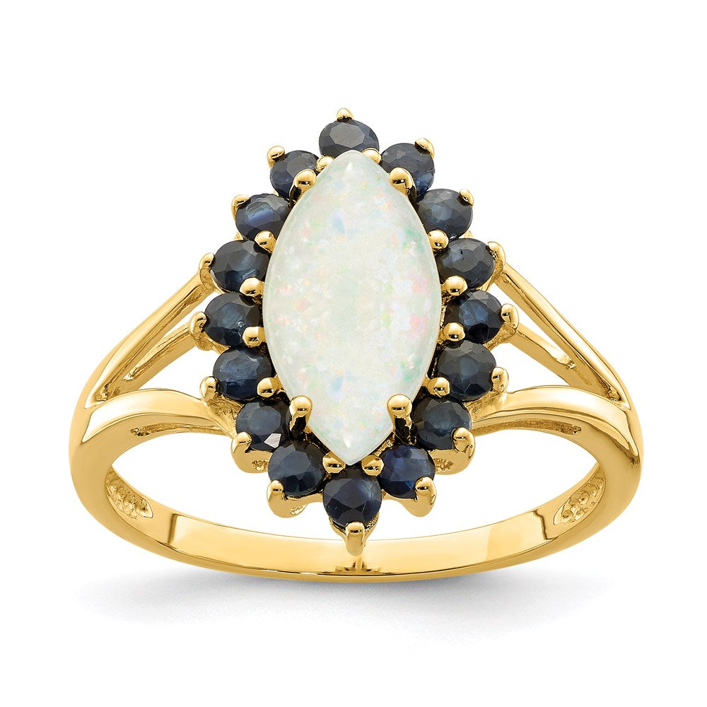 14K Gelbgold Ring mit Opal und Saphir