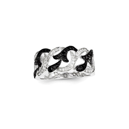 14K Weißgold Ring mit schwarzen und weißen echten Diamanten