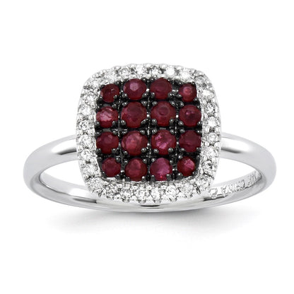 14K Weißgold Echt Diamant & Rubin Ring