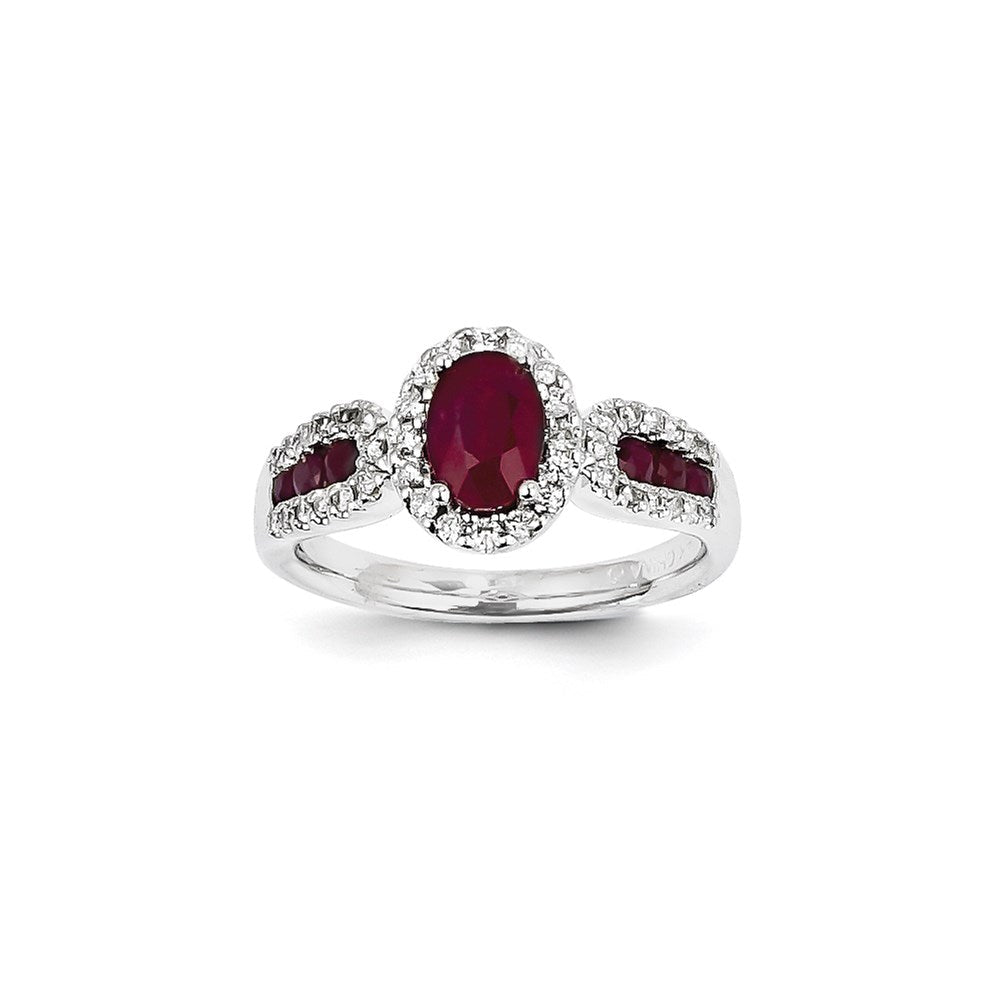 14K Weißgold Echt Diamant & Rubin Ring