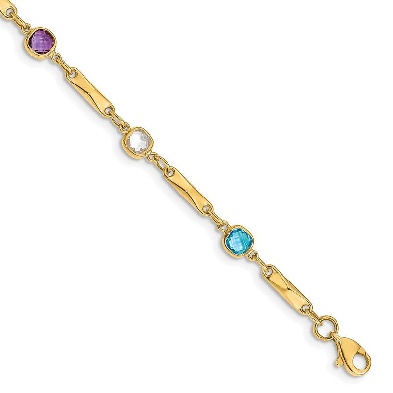 14K Gelbgold Komplett Kissen Schliff Himmel Blautopas /white Quarz/smoky Quarz/amethyst/citrine Fantasieglieder 7 Zoll Regenbogen Armband