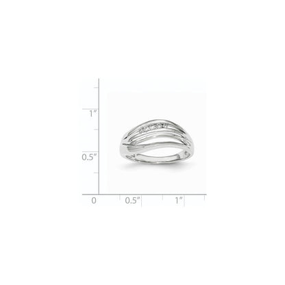 14K Weißgold Ring mit echten Diamanten, poliert