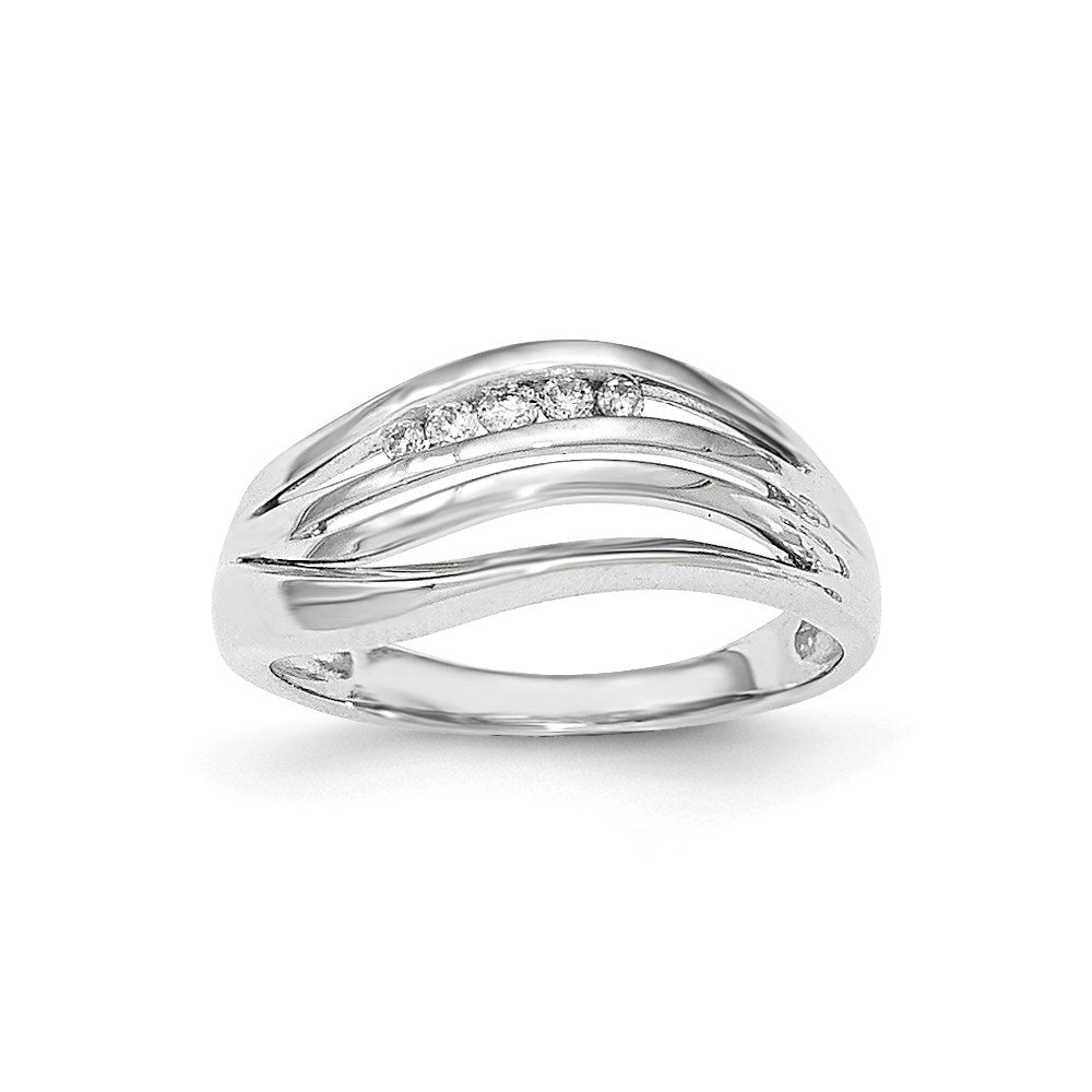 14K Weißgold Ring mit echten Diamanten, poliert