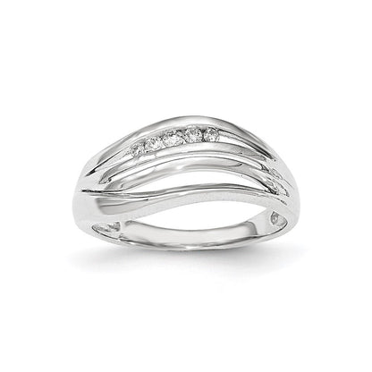 14K Weißgold Ring mit echten Diamanten, poliert