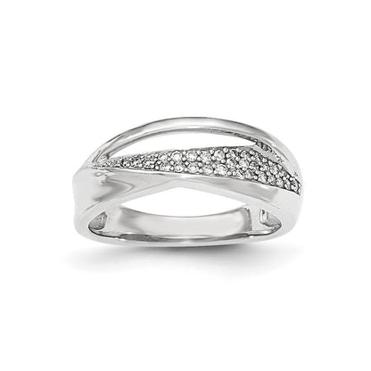 14K Weißgold Ring mit echten Diamanten, poliert