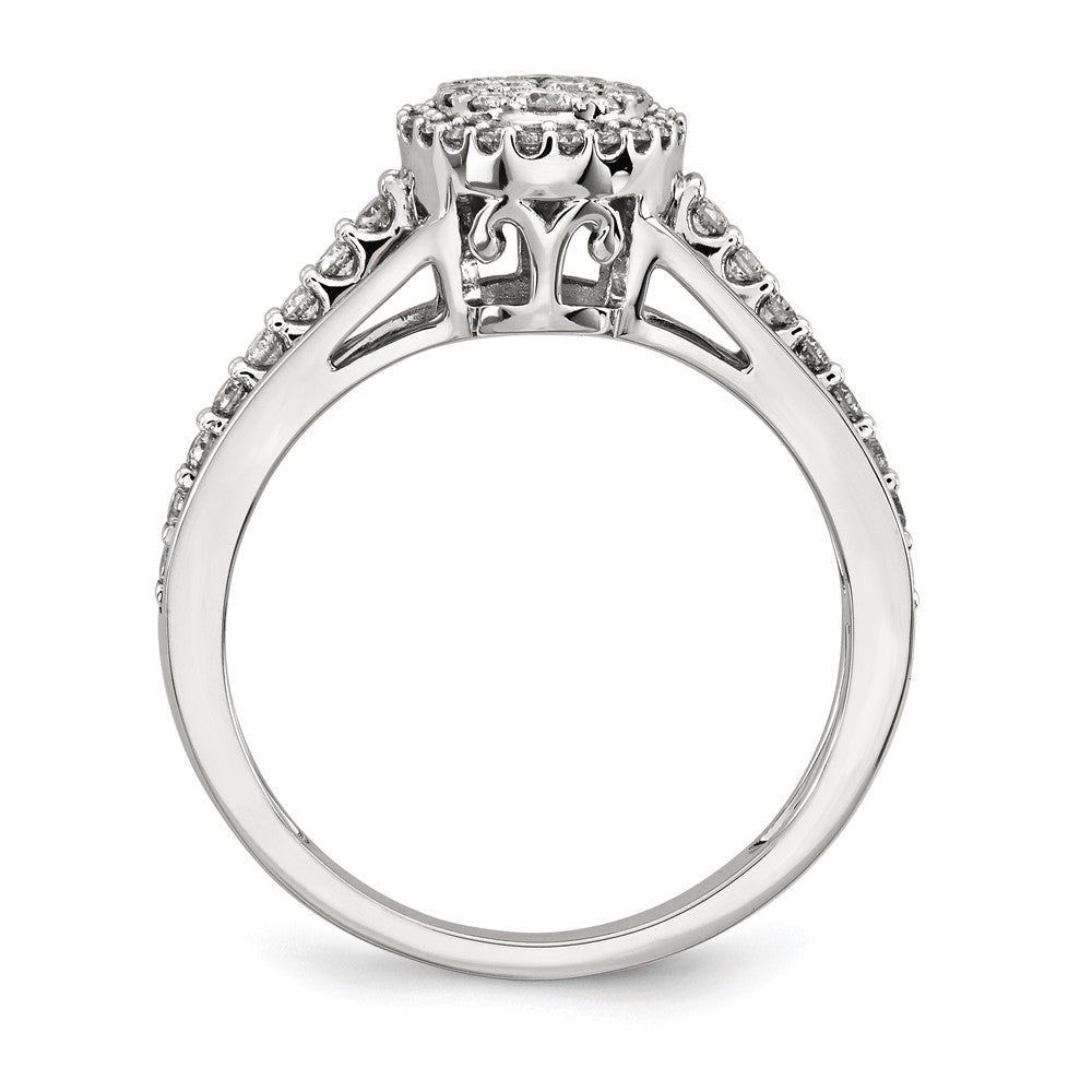 14K Weißgold Ring mit echten Diamanten, poliert, Kreisdesign