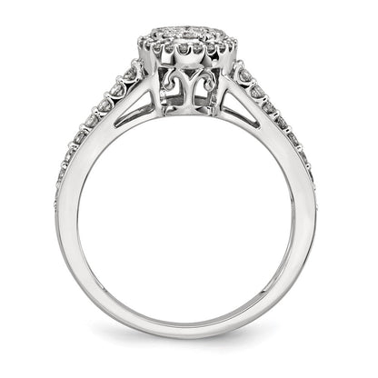 14K Weißgold Ring mit echten Diamanten, poliert, Kreisdesign