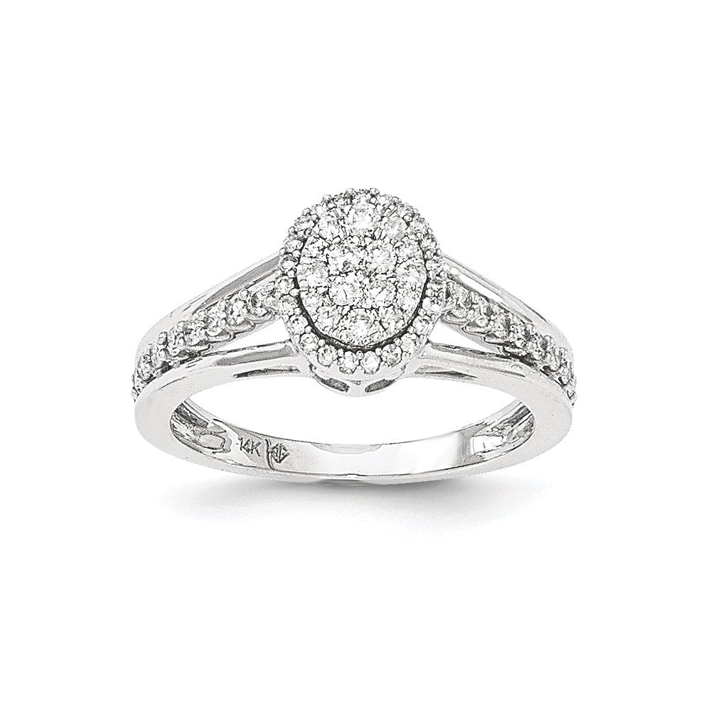 14K Weißgold Ring mit echten Diamanten, poliert, Kreisdesign