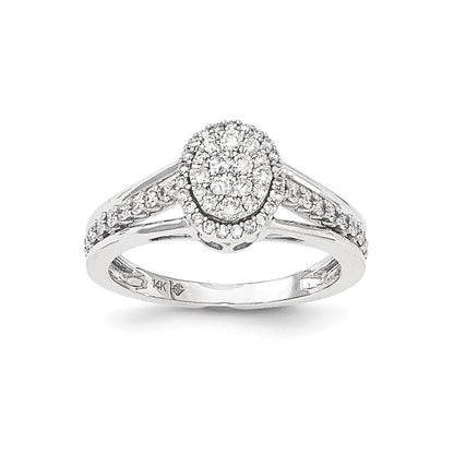 14K Weißgold Ring mit echten Diamanten, poliert, Kreisdesign
