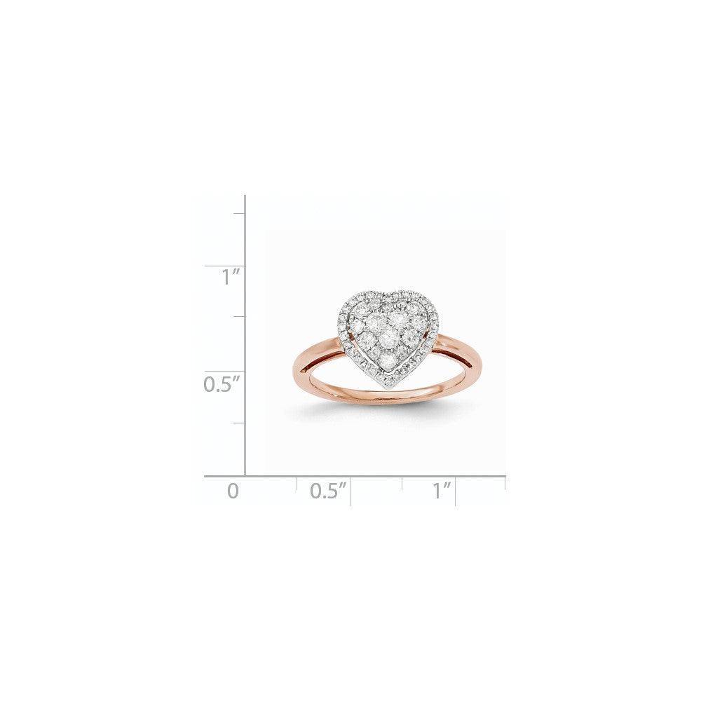 14K Roségold Herzring mit echten polierten Diamanten