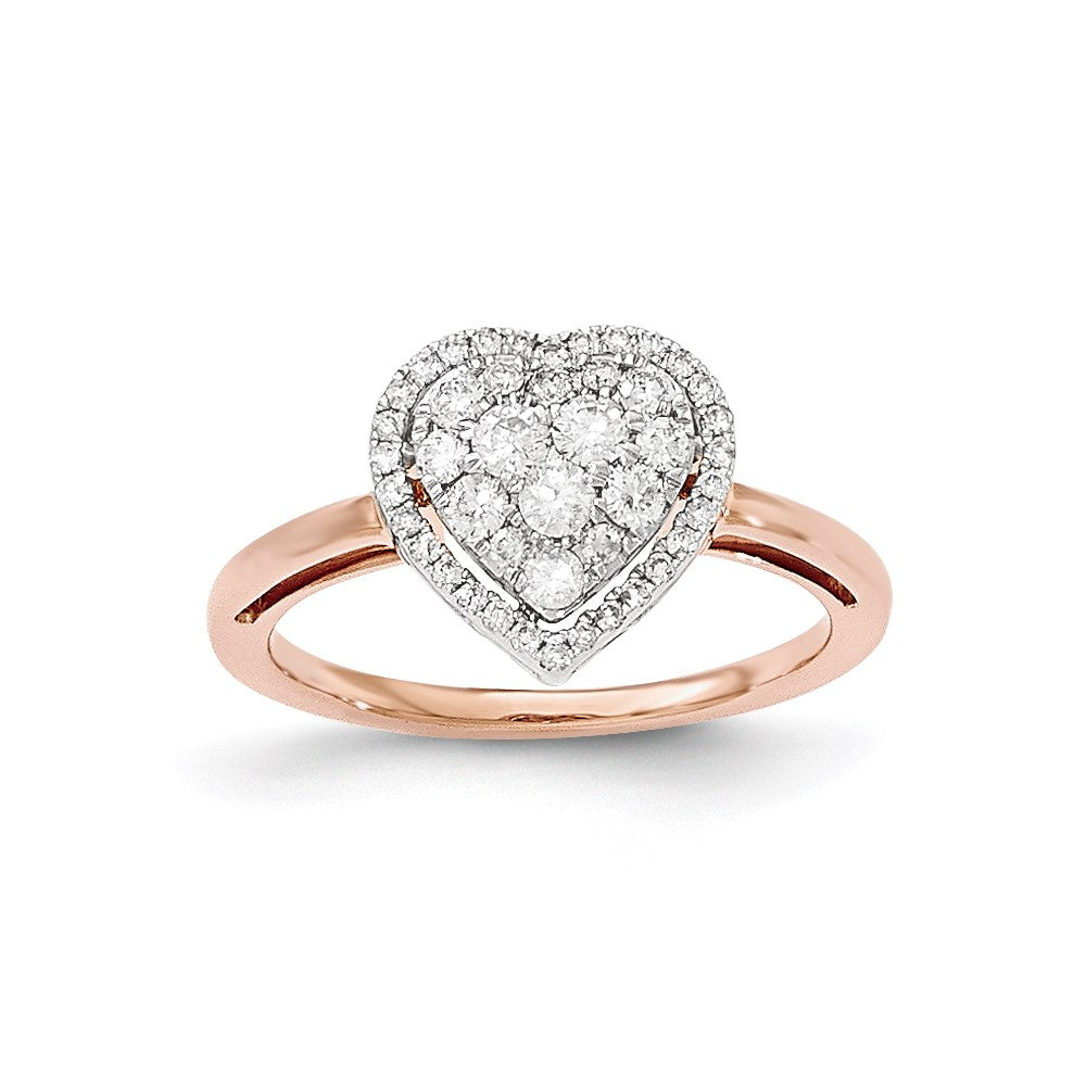 14K Roségold Herzring mit echten polierten Diamanten