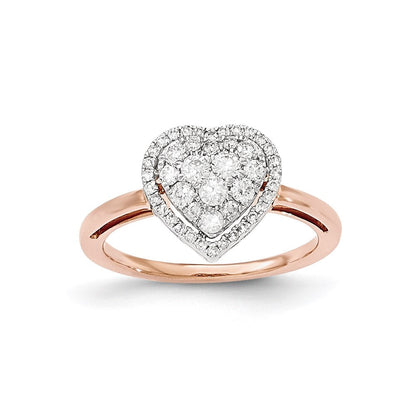 14K Roségold Herzring mit echten polierten Diamanten