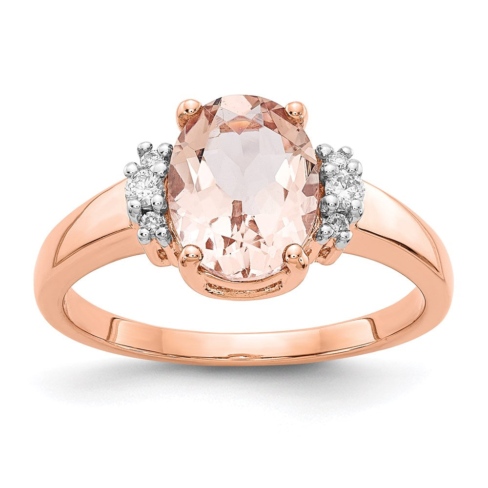 14K Roségold Morganit und Echt Diamant Ring