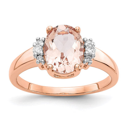 14K Roségold Morganit und Echt Diamant Ring
