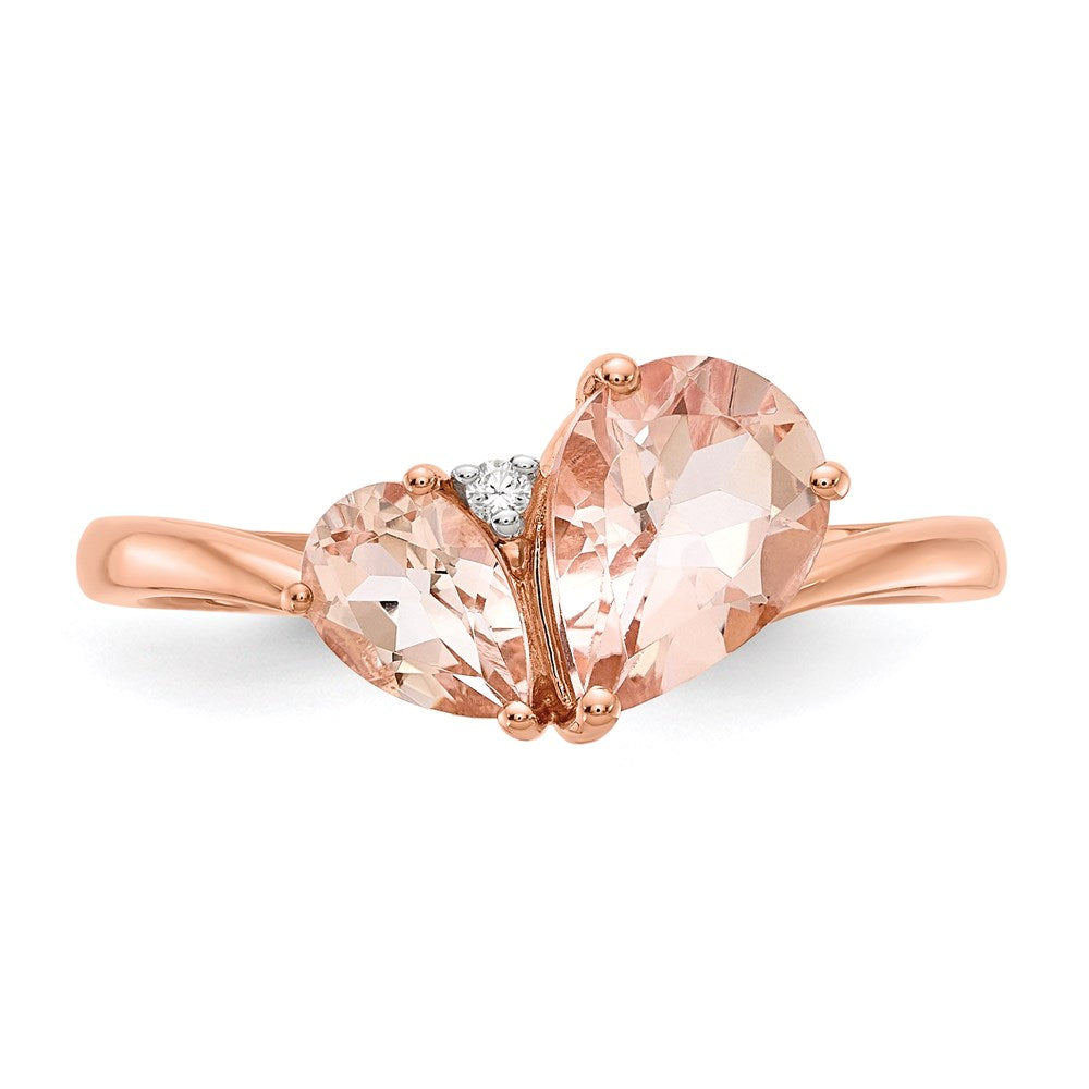 14K Roségold Morganit und Echt Diamant Ring