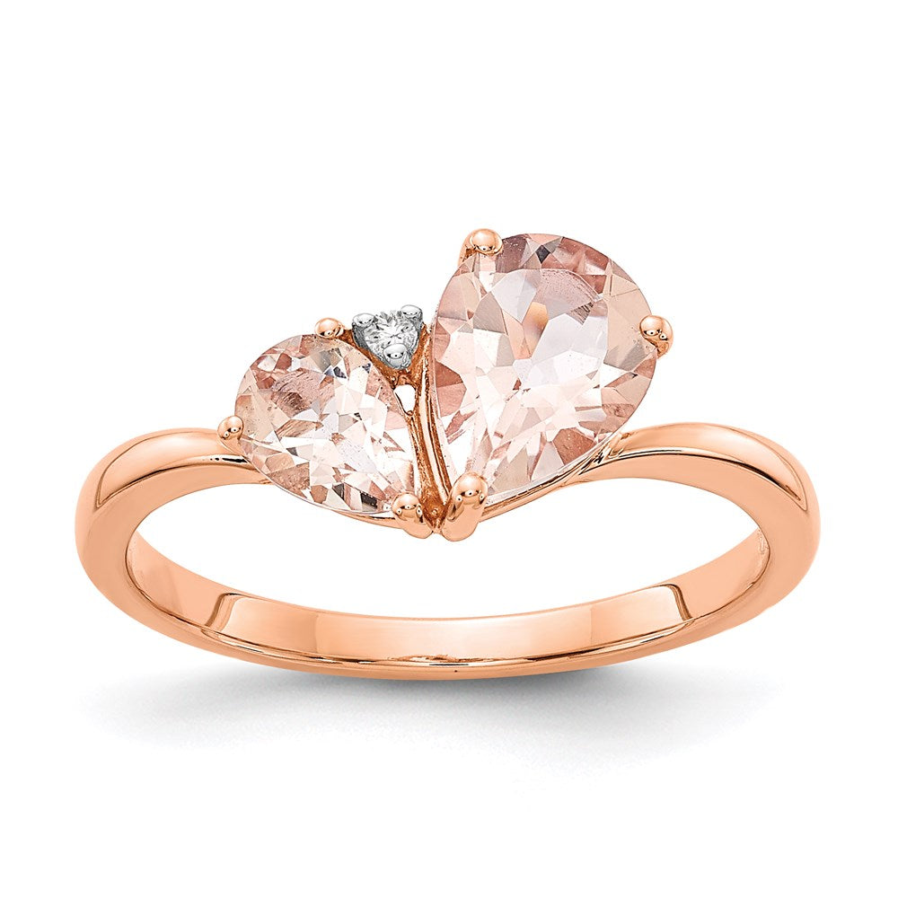 14K Roségold Morganit und Echt Diamant Ring