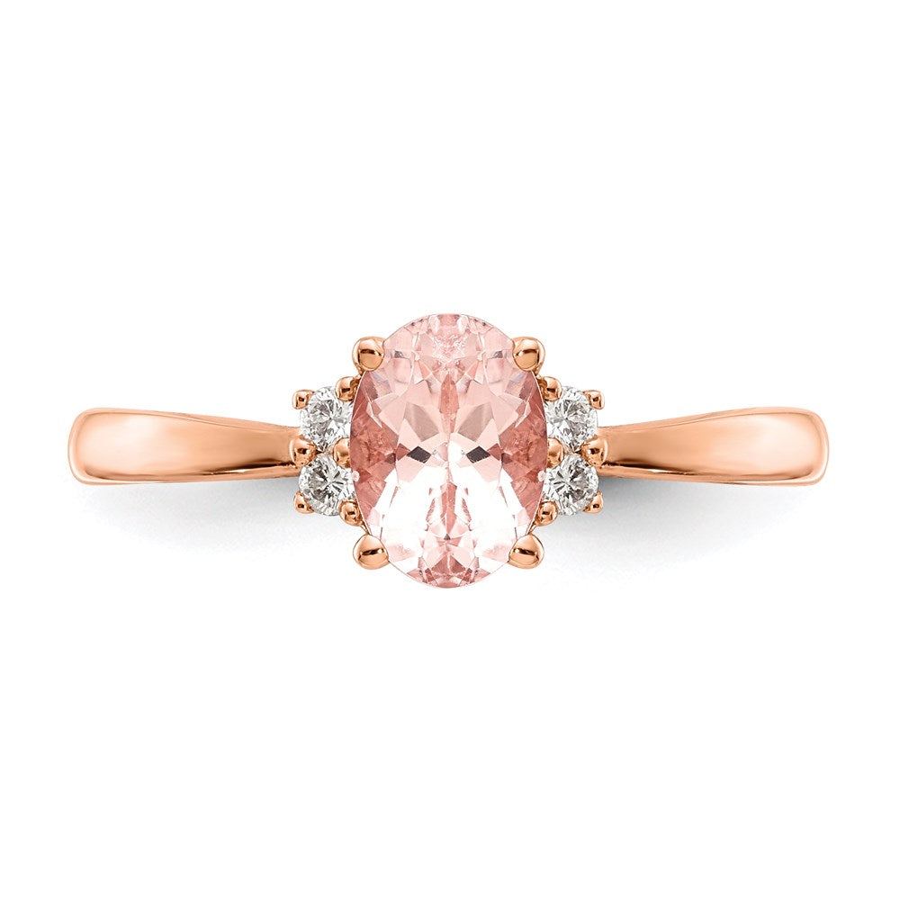 14K Roségold Oval Morganit & Echt Diamant Ring