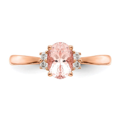 14K Roségold Oval Morganit & Echt Diamant Ring