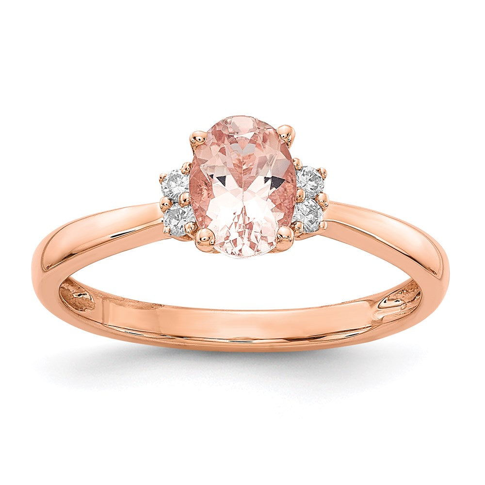 14K Roségold Oval Morganit & Echt Diamant Ring
