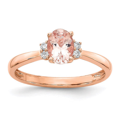 14K Roségold Oval Morganit & Echt Diamant Ring