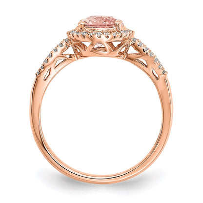 14K Roségold Oval Morganit & Echt Diamant Heiligenschein Ring