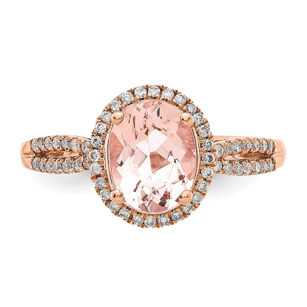 14K Roségold Oval Morganit & Echt Diamant Heiligenschein Ring