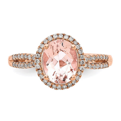 14K Roségold Oval Morganit & Echt Diamant Heiligenschein Ring
