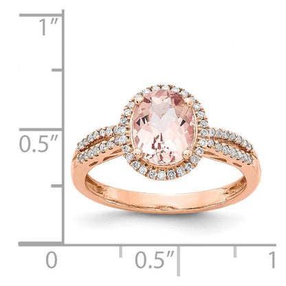 14K Roségold Oval Morganit & Echt Diamant Heiligenschein Ring