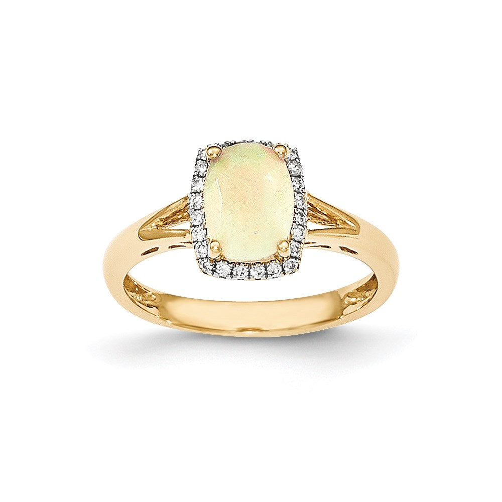 14K Gelbgold Oval Australian Opal & Echt Diamant Rechteck Ring