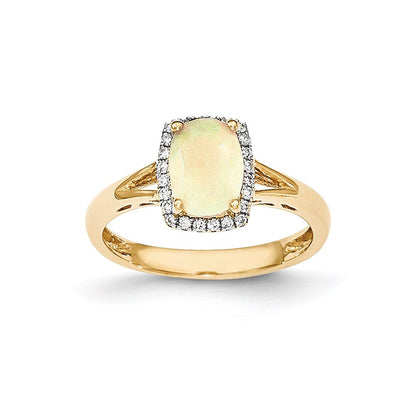 14K Gelbgold Oval Australian Opal & Echt Diamant Rechteck Ring