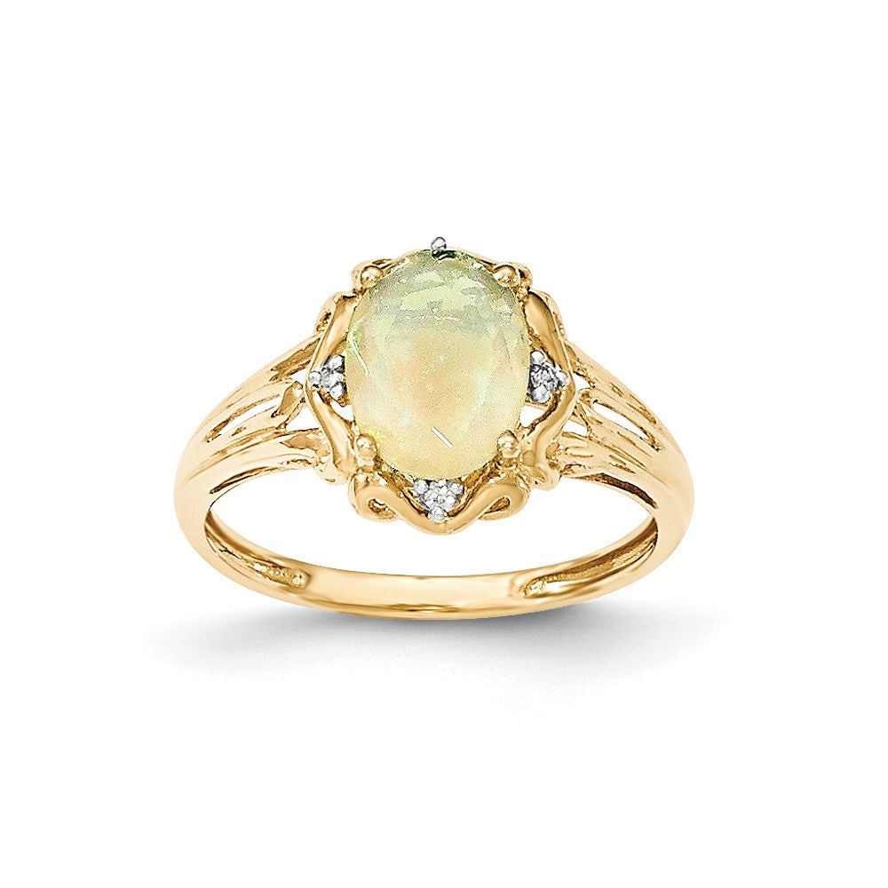 14K Gelbgold Oval Australian Opal & Echt Diamant Ring