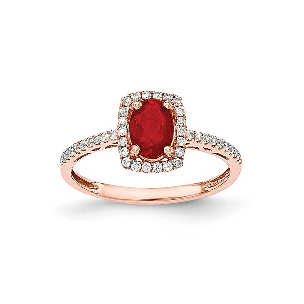 14K Roségold Oval Feuer Opal & Echt Diamant Rechteck Ring