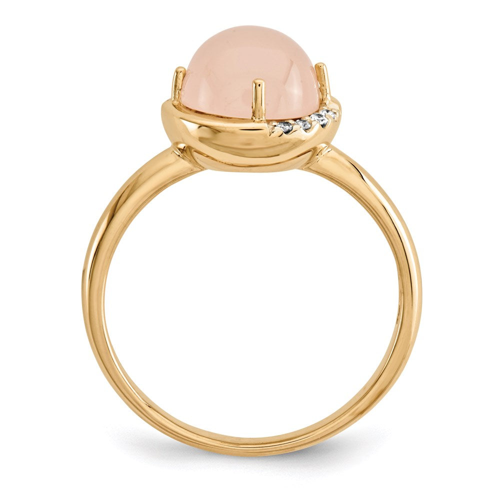 14K Gelbgold Rosa Chalcedony und Echt Diamant Ring