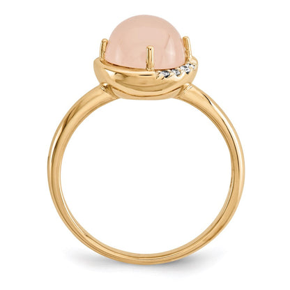 14K Gelbgold Rosa Chalcedony und Echt Diamant Ring