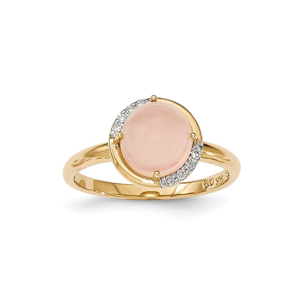 14K Gelbgold Rosa Chalcedony und Echt Diamant Ring