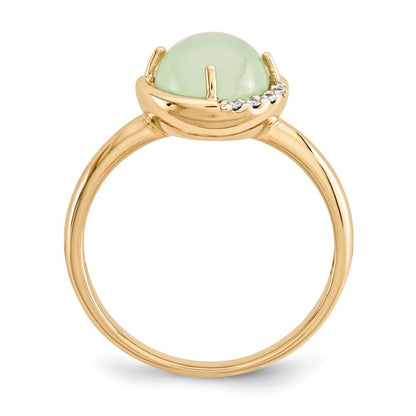 14K Gelbgold Grün Chalcedony und Echt Diamant Ring