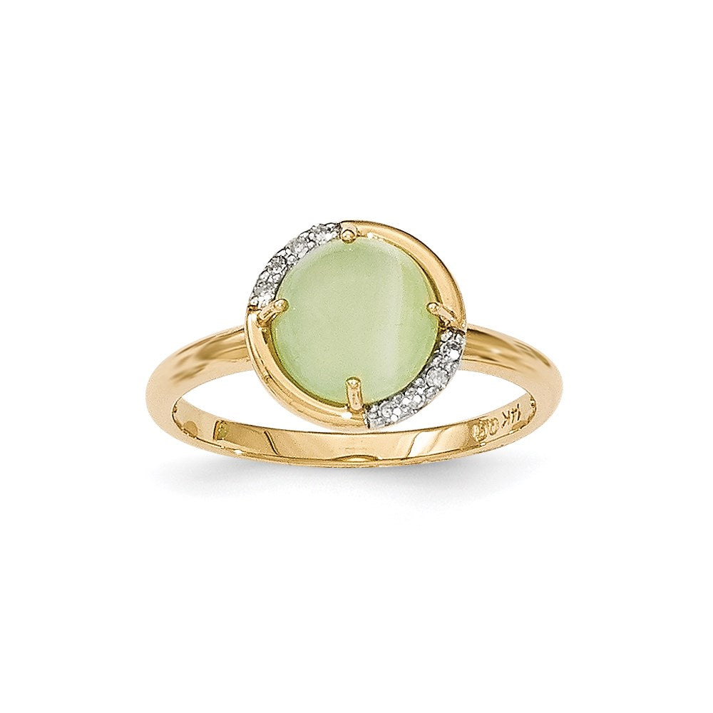 14K Gelbgold Grün Chalcedony und Echt Diamant Ring