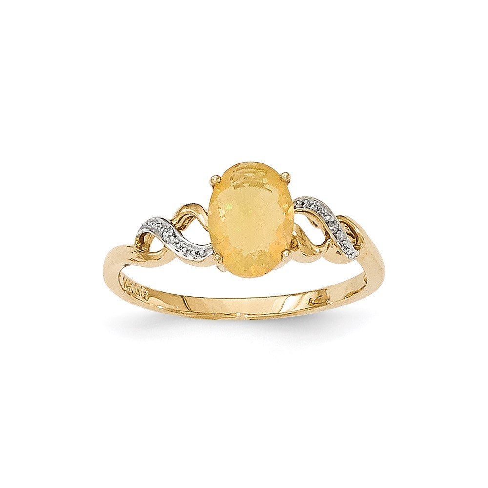 14K Gelbgold Opal und Echt Diamant Ring