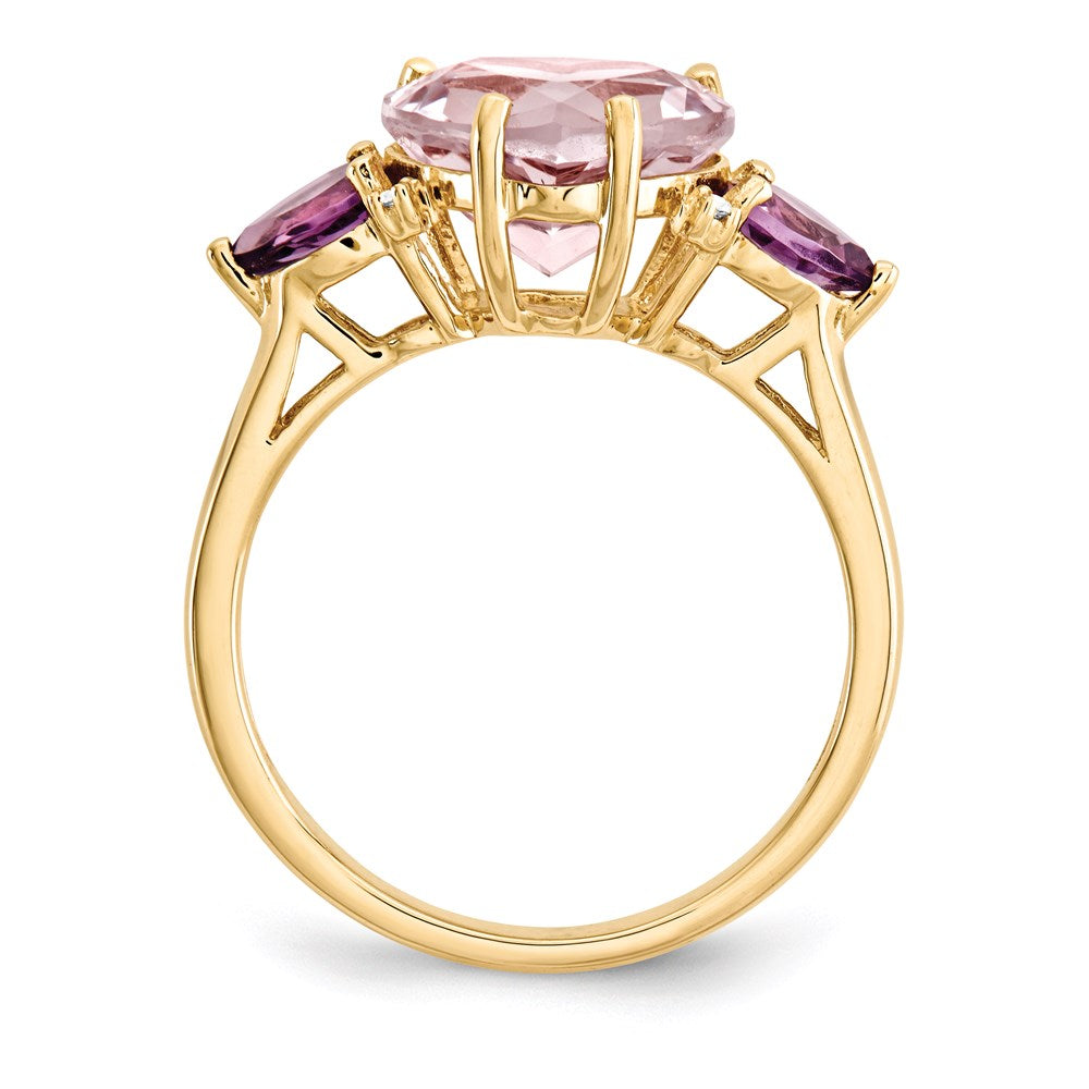 14K Gelbgold Rosa Quarz & Amethyst und Echt Diamant Ring