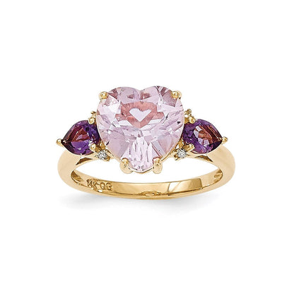 14K Gelbgold Rosa Quarz & Amethyst und Echt Diamant Ring