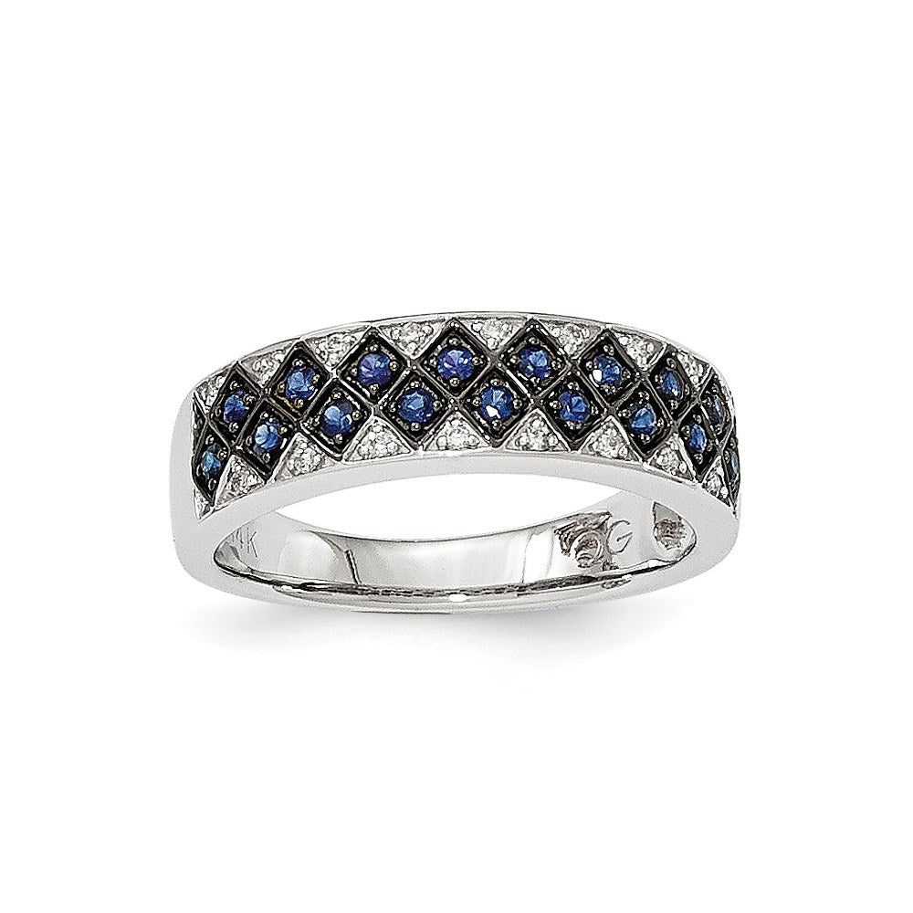 14K Weißgold Echt Diamant & Saphir Ring