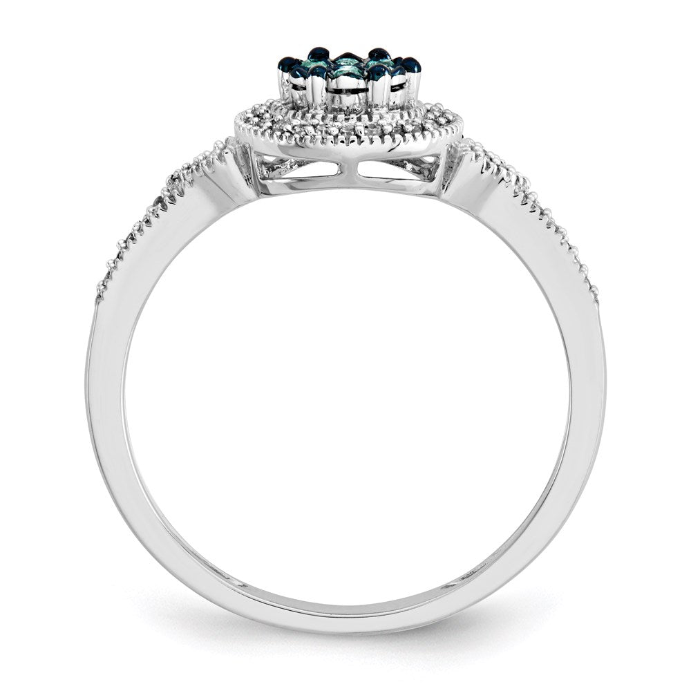14K Weißgold Ring mit blauen und weißen echten Diamanten