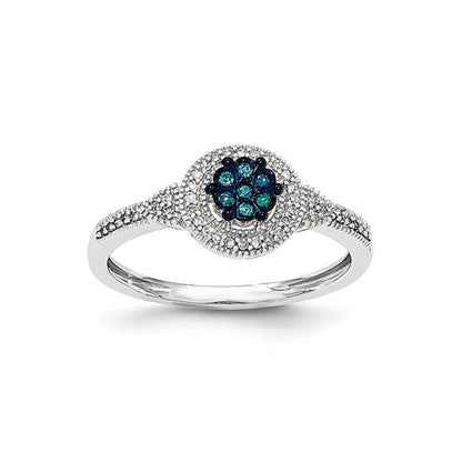 14K Weißgold Ring mit blauen und weißen echten Diamanten