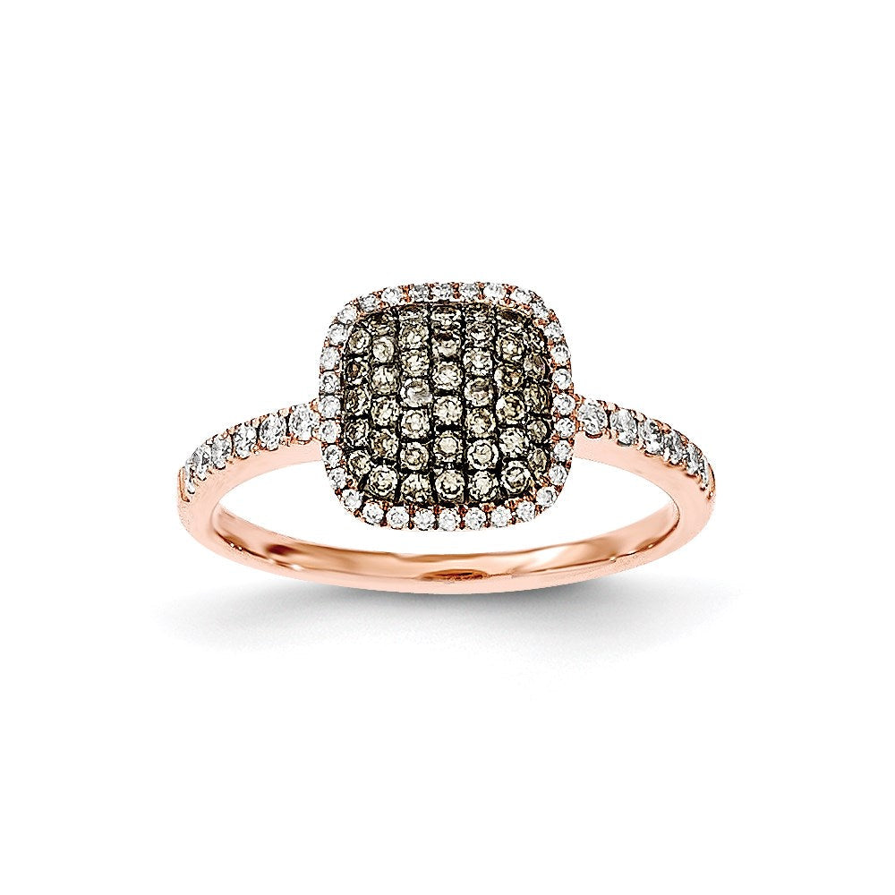 14K Roségold Ring mit echten Diamanten und echten Champagner-Diamanten im Pavé