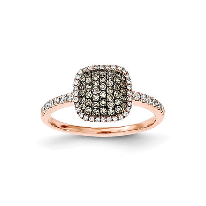 14K Roségold Ring mit echten Diamanten und echten Champagner-Diamanten im Pavé