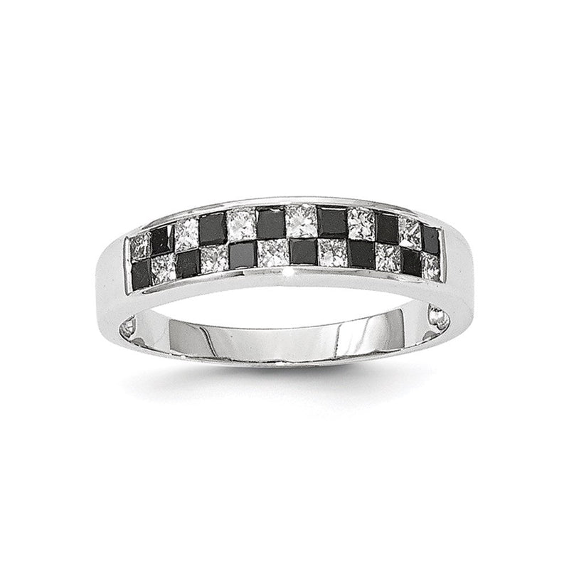 14K Weißgold Ring mit schwarzen und weißen Diamanten