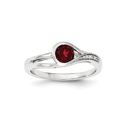 14K Weißgold Echt Diamant & Granat Ring