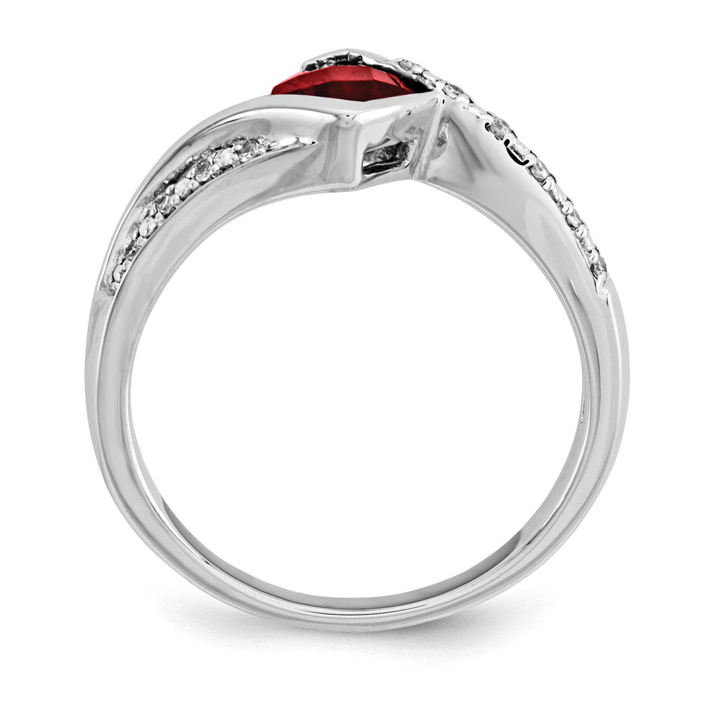 14K Weißgold Echt Diamant & Granat Ring